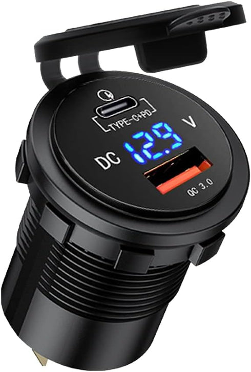GemCoo 63W USB C Car Charger Socket, 45W PD Outlet 18W Quick Charge 3.0 USB Charger Socket, USB Cigarette Lighter Socket with LED Voltmeter Car US...
