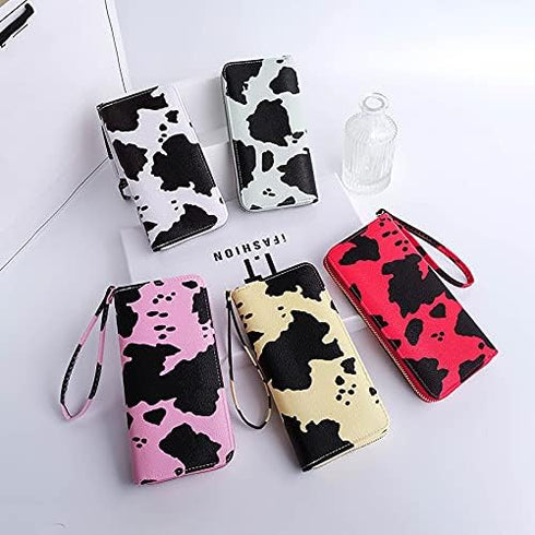 Cow Print PU Leather Wallet Zip Around Cash Coin Card Phone Holder Women Girls Wallet Long Wristlet Purse Clutch Handbag...