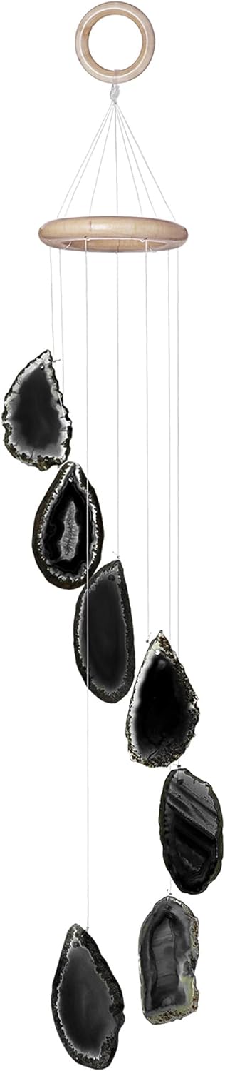 Agate Wind Chimes for Outside Unique, Outdoor Home Garden Decor Geode Hanging Decorations, Black Agate...