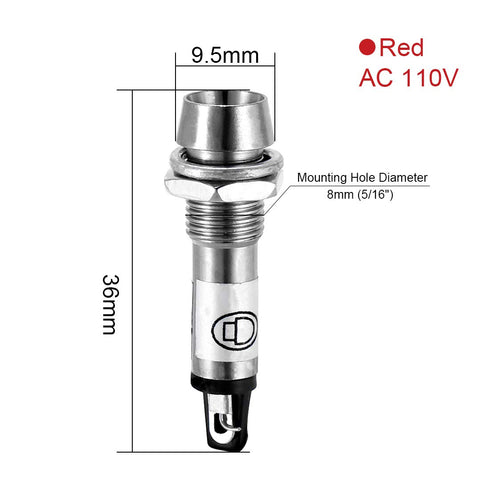 uxcell Indicator Light AC 110V, Red, Metal Shell Panel Mount 8mm 5/16" 5Pcs...