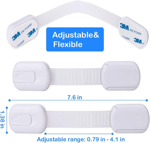 Socub 12 pack Child Safety Cabinets Strap Locks, Multi Use Latch with Strong Adhesive Pads, for Cabinets, Drawers, Oven, Toilet Seat, Fridge...