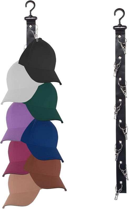 2 Pack Hat Storage Organizer for Baseball Caps, Hanging Hat Racks for Closet with 8 Large Premium Clips,360° Rotating Hanger for Ball Cap Storage ...