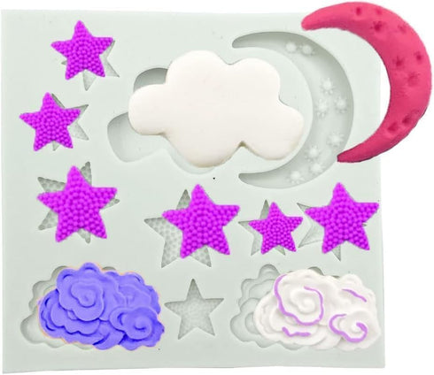 1Pc Star Moon Clouds Shaped Silicone Fondant Molds, Candy Chocolate Molds for DIY Cake Fondant Cookie Cloud Fondant Mold Moon For Candy Baking Sug...