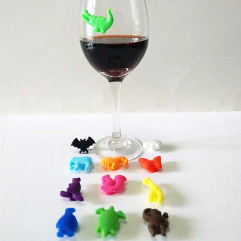 Drink Markers 24pcs Wine Glass Markers Sea Animals and Land Animals Charms Silicone Drink Cup Bottle Label Wine Glass Identifier Drink Markers for...