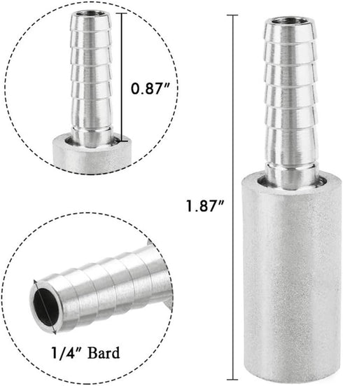 JoyTube Stainless Steel Aeration Stone, 0.5 Micron Diffusion Stone with 1/4" Hose Barb, Stainless Steel Aeration Oxygenation Stone Carbonating Sto...