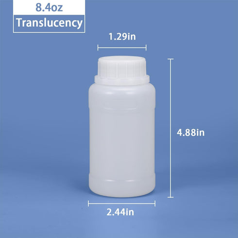 PE Plastic Food Grade Bottles, Wide Mouth Lab Reagent Bottle, Liquid/Solid Sample Seal Sample Storage Container Chemical Bottle (Translucent, 8.4o...