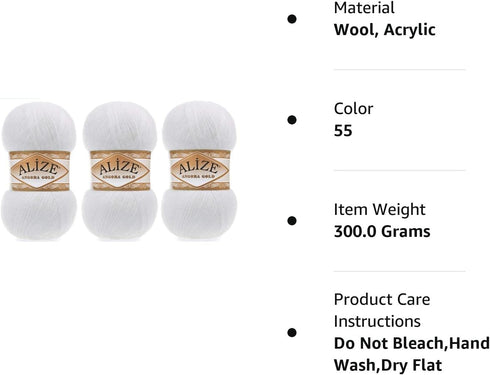 Alize Angora Gold Yarn 20% Wool 80% Acrylic Lot of 3skn 300gr 1805yds Thread Crochet Hand Knitting Turkish Yarn (55)...