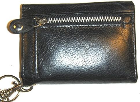 4 1/4 inch Leather Trifold Biker Wallet with Chain - Black...