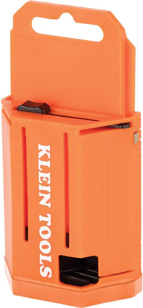 Klein Tools 44125 Utility Knife Blade Dispenser with 50 Triple Ground Replacement Blades for Long-Lasting Sharpness...