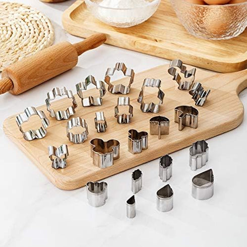 Tiny Mini Stainless Steel Cookie Cutters, 22-piece Cute Shapes Animal Flowers Bear Dinosaur for One-Bite Cookies, Fruits, Fondant Biscuit (22 pcs)...