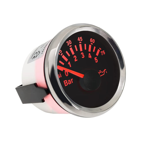 ELING Warranted 2" Auto Gauge Oil Pressure 0-5 Bar 0-75 PSI with Backlight for Car Truck Diesel Engine 12V 24Volt...