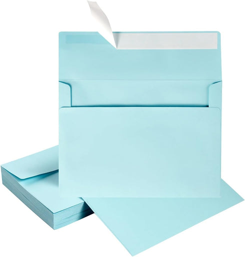 50 Pack 5 x 7 Envelopes Colored Self Seal for Wedding, Party Invitations, Greeting Cards, Announcements, Photos, 5.24 x 7.21 Inches (Light Blue)...
