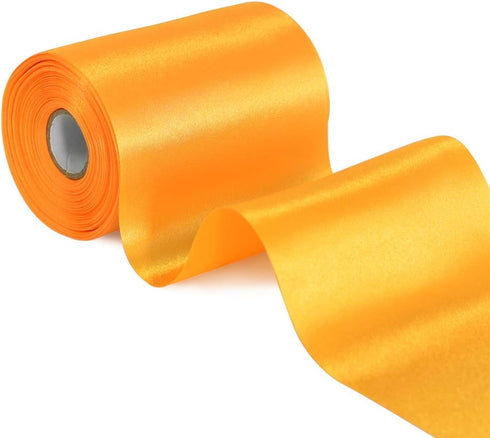 TONIFUL 4 Inch x 22yd Wide Gold Yellow Satin Ribbon Solid Fabric Large Ribbon for Cutting Ceremony Kit Grand Opening Chair Sash Table Hair Car Bow...