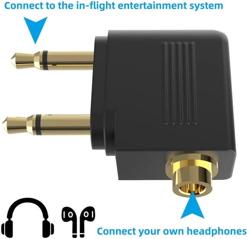 Airplane Headphone Adapter (5-Pack) Headset Adapters for Airplane Airline Dual 3.5mm Male to 3.5mm Female Jack Converter Gold Plated Earphone Conn...
