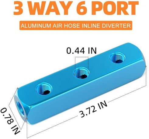 GASHER 2PCS Aluminum 3 Way 6 Port Pneumatic Manifold Air Distribution Block Splitter 1/4" Output Port 1/4" Supply Port...