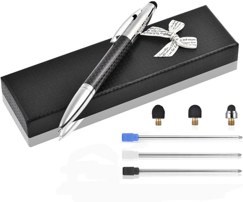Glovion Multicolor Ballpoint Pen with Stylus Tip, 2 in 1 Ink Writing Pens Carbon Fiber Stylus Pen with 3 Replacement Stylus Tips Refills for Touch...