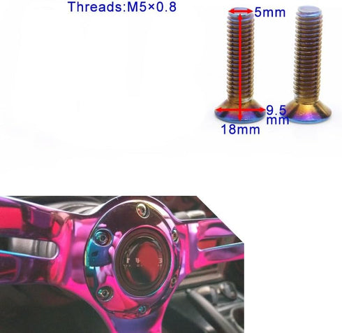 Kyostar 6 Pcs Stainless Steering Wheel Screw Bolts M5×0.8 (Length 15mm) Burnt Titanium Blue Steering Wheel Bolts Screw...