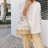 Bamboo Handbag, Beach Purse Bag Half Moon Bag, Straw Lace Woven Travel Sling Bag Shoulder Crossbody Bag for Women...