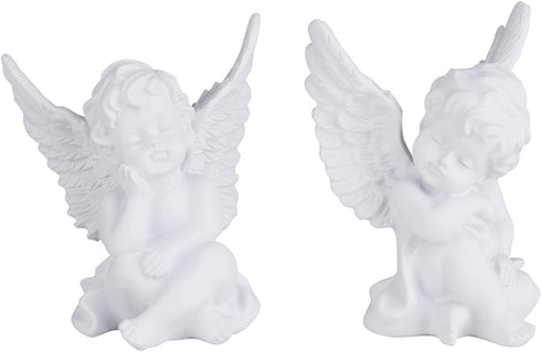 2 Pack Resin Cherubs White Angel Statue Figurine, Garden Sleeping Cherub Statue Sculpture Indoor Outdoor Home Decoration, Cute Adorable Angle Scul...