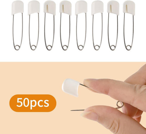 Diaper Pins, White Color Nappy Safety Pins Hold Clip Locking Cloth, Pack of 50...