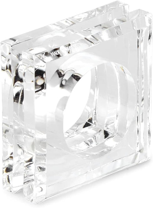 Huang Acrylic Set of 4 Square Beveled Napkin Rings (clear) for table settings, decor, entertainment, parties, and weddings...