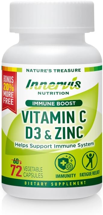 Immunity Immune Boost Supplement – Vitamin C D3 Zinc Blended 72 Veggie Capsules Immune Support Antioxidant Supplement...