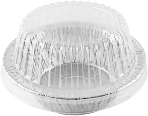 PACTOGO Disposable Aluminum 5 3/4" Meat Pot Pie Extra Deep Pan Baking Tin w/Clear Dome Lid (Pack of 6 Sets)...