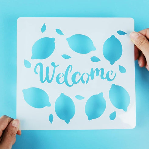 Lemon Stencils, 5 Pcs Summer Painting Stencils for Farmhouse Wood Signs Welcome Lemon Reusable Mylar Template for Pillows Wall Scrapbook Card Maki...