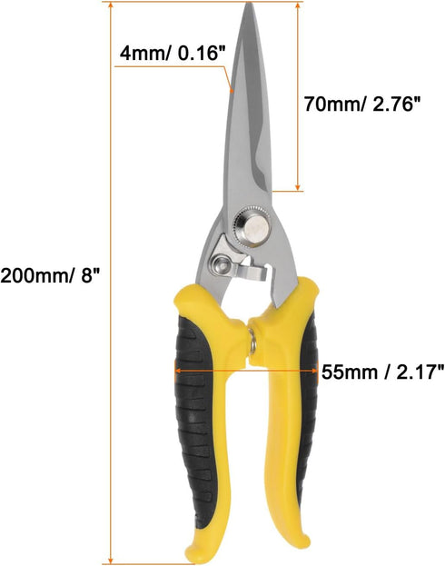 2pcs Industrial Scissors 8 Inch Multi-Purpose Shears Stainless Steel Blades with Black Yellow Handle for Cutting Thin Metal Copper Sheets...