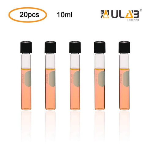 ULAB Test Tubes with Black Screw Caps, Vol.10ml, Dia.16x100mm with Marking Area, Test Tubes Shot Glasses, Borosilicate Glass Material, Pack of 20,...