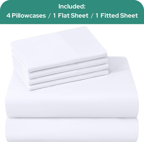 HOMEIDEAS Queen Size Bed Sheets - 6 Piece Set (White) - Extra Soft Brushed Microfiber 1800 Bedding Sheets, Deep Pocket, Wrinkle & Fade Free...