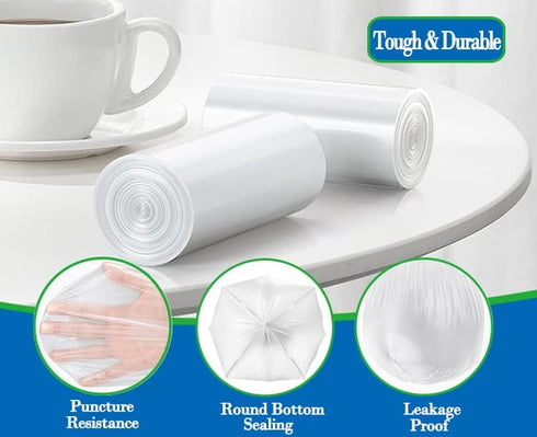 1.6 Gallon 90 pcs (Fit 1.3-1.6 Gal)Small Clear Trash Bags, Strong 1.3 Gallon1.5 Gallon 1.6 gallons Garbage Bags, Bathroom Trash Can Bin Liners, Mi...