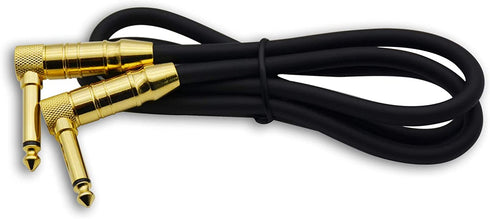 1/4" TS to 1/4" TS Right Angle Gold Speaker Cable, 3 Feet Black, Pack of 2...