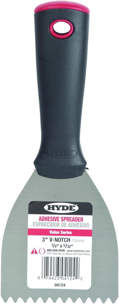 Hyde 3" Adhesive Spreader (1/4"x5/32" V-notch), High Carbon Steel...