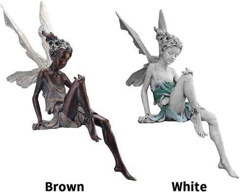 EKDJKK Sitting Fairy Statue Garden Ornament Resin Craft Landscaping Yard Decoration Park Lawn Decoration Home Patio Garden White...