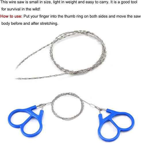 Camping Wire Saw - Stainless Steel Pocket Wire Saw Survival Gear Accessories for Outdoor Camping Hiking Hunting Tree Cutting and Backpacking, Blue...
