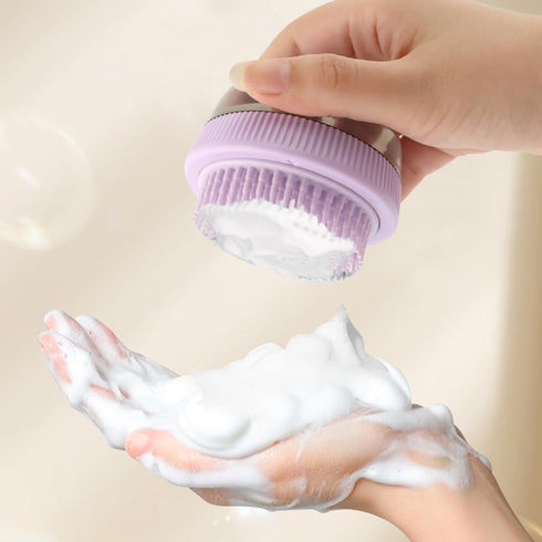 Dog Bath Brush, Dog Scrubber for Bath, Portable Dog Shampoo Brush with 2 Brush Heads, Dog Grooming Brush Pet Shampoo Massage Dispenser brush for L...