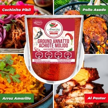 Achiote Powder – Ground Annatto Seeds 4oz Great for Adding Color and Mild Flavor in Soup, Stews, Meats and Mexican Recipes...