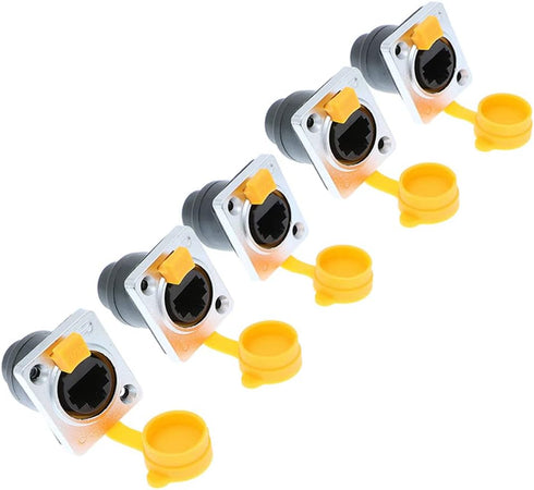 5PCS RJ45 Panel Mount Coupler, D-Type RJ45 Panel Connector, CAT6/5E/CAT5 Female to Female LAN Network Bulkhead Pass Through Socket with Cap...