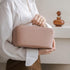Large-Capacity Travel Leather Makeup Bag Cosmetic Bag Waterproof Portable Makeup Case Organizer Toiletry Bag Makeup Box for Skincare Cosmetics Toi...