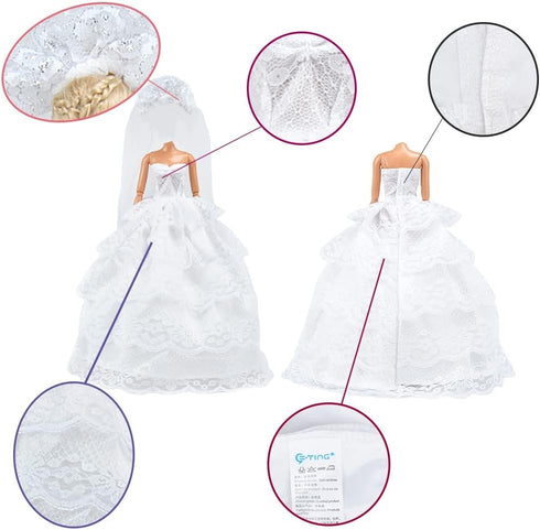 E-TING Wedding Set Beautiful Gown White Bride Dress Clothes with Veil and Groom Business Suit Outfit for Boy Girl Dolls?Doll Not Included?...
