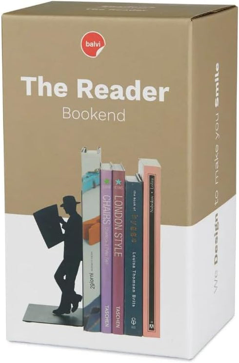 The Reader' Bookend – Decorative Metal Book Holder for Shelves – Modern Black Design – Ideal for Home and Office Décor for Book Lovers – Sujetali...