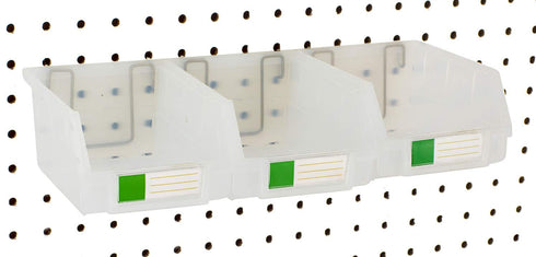 Pegboard Bins – 3 Pack Clear Large - Hooks to Any Peg Board - Organize Hardware, Accessories, Attachments, Workbench, Garage Storage, Craft Room, ...