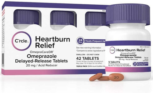 C'rcle Omeprazole 20mg Tablets 42 Ct - Heartburn Medicine - Acid Reducer for Frequent Heartburn Relief - Acid Reflux Medicine - Delayed Release fo...