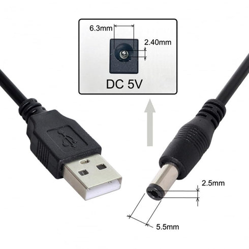 USB Cable 5.5mm/2.1mm 5V DC Barrel Jack Power Cable (Black, 100cm) for VoIP Phone Router, Portable Power Source, Serato DJ Controller,MP3,Nextbook...