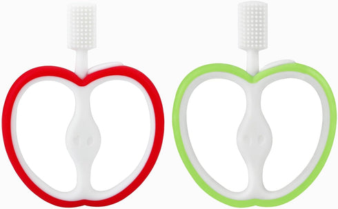 PandaEar 2 Pack Baby Toothbrush, Silicone Double-Sided Oral Care Teether Brush for Infant 6 to 12 Months, Easy to Hold -Green & Red...