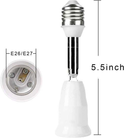 2-Pack, E26/E27 Socket Extender, 4.5-Inch, Vertical 90° Horizontal 360° Adjustable, 100V - 250V, Max 150W, Medium Screw Base Lamp Converter Socket...