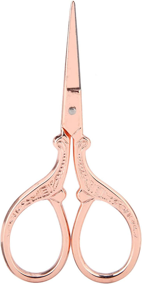 Antique Style Stitch Embossed Stainless Steel Scissors, Cutting Scissors Handle For Diy And Artwork Metal Scissors(Rose Gold)...
