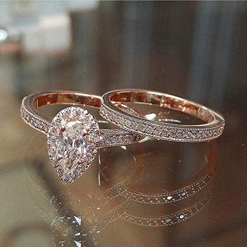 Classic Pear Shaped Water Drop Zircon Engagement Ring Fashion Ladies Trend Ring Set (6)...