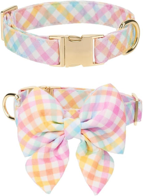 Adjustable Pet Bow Tie and Dog Collar for Lady Small Medium Large Dogs, Puppy Collar with Bowtie, Cute Lady Bow and Dog Collars - Comfort Soft Cot...